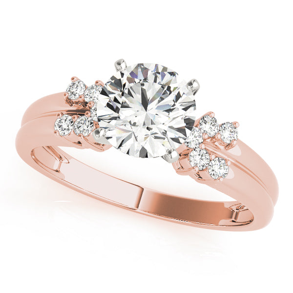 Crowned Cluster Sides Round Diamond Engagement Ring in 10K/14K gold and platinum with certified lab-grown or natural diamonds