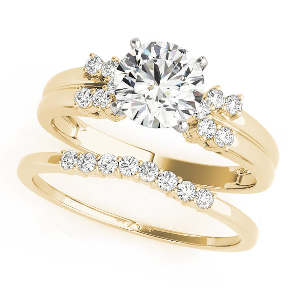 Crowned Cluster Sides Round Diamond Engagement Ring in 10K/14K gold and platinum with certified lab-grown or natural diamonds