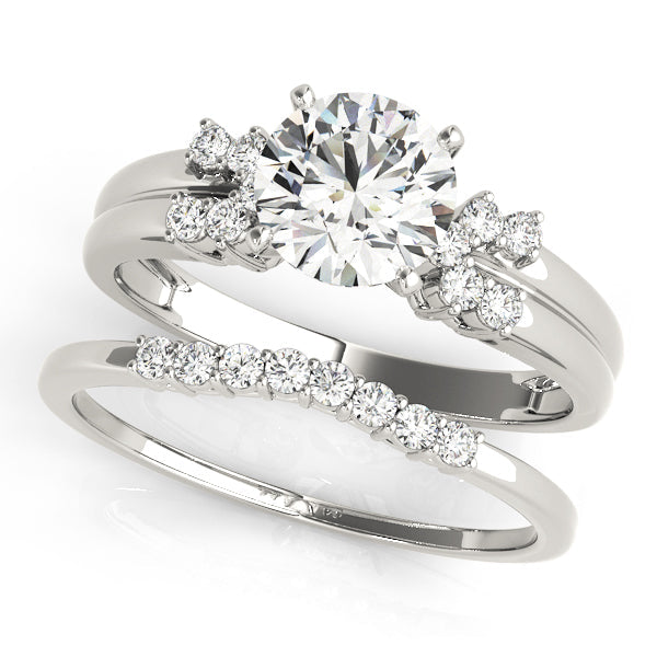 Crowned Cluster Sides Round Diamond Engagement Ring in 10K/14K gold and platinum with certified lab-grown or natural diamonds
