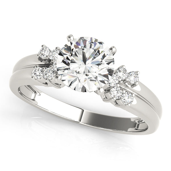 Crowned Cluster Sides Round Diamond Engagement Ring in 10K/14K gold and platinum with certified lab-grown or natural diamonds