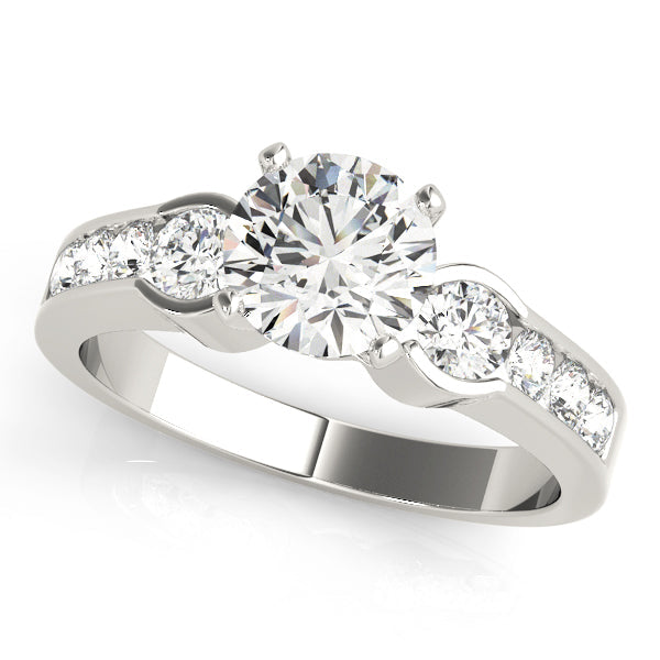 Round Diamond Engagement Ring with Graduated Side Stones in 10K/14K gold and platinum with certified lab-grown or natural diamonds