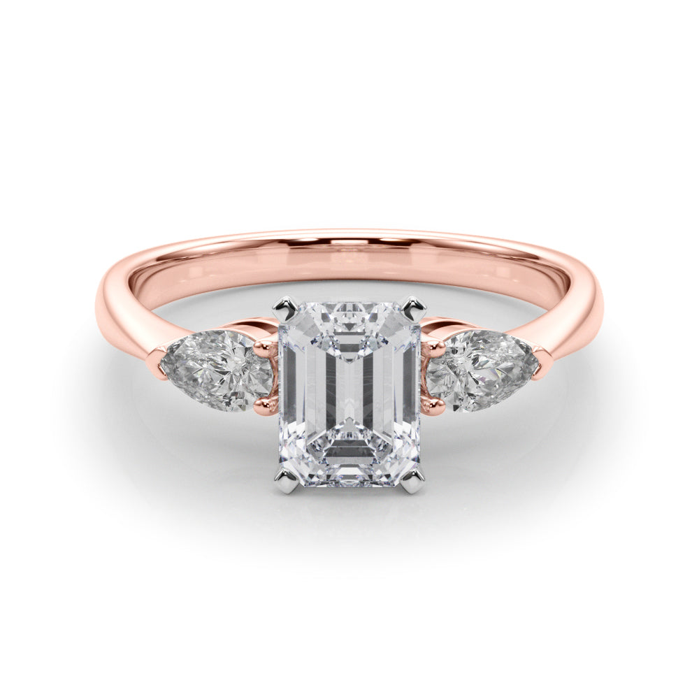 Emerald Cut Trilogy Engagement Ring in 10K/14K gold and platinum with certified lab-grown or natural diamonds