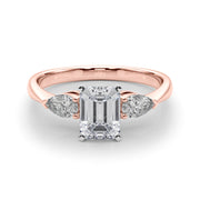 Emerald Cut Trilogy Engagement Ring in 10K/14K gold and platinum with certified lab-grown or natural diamonds