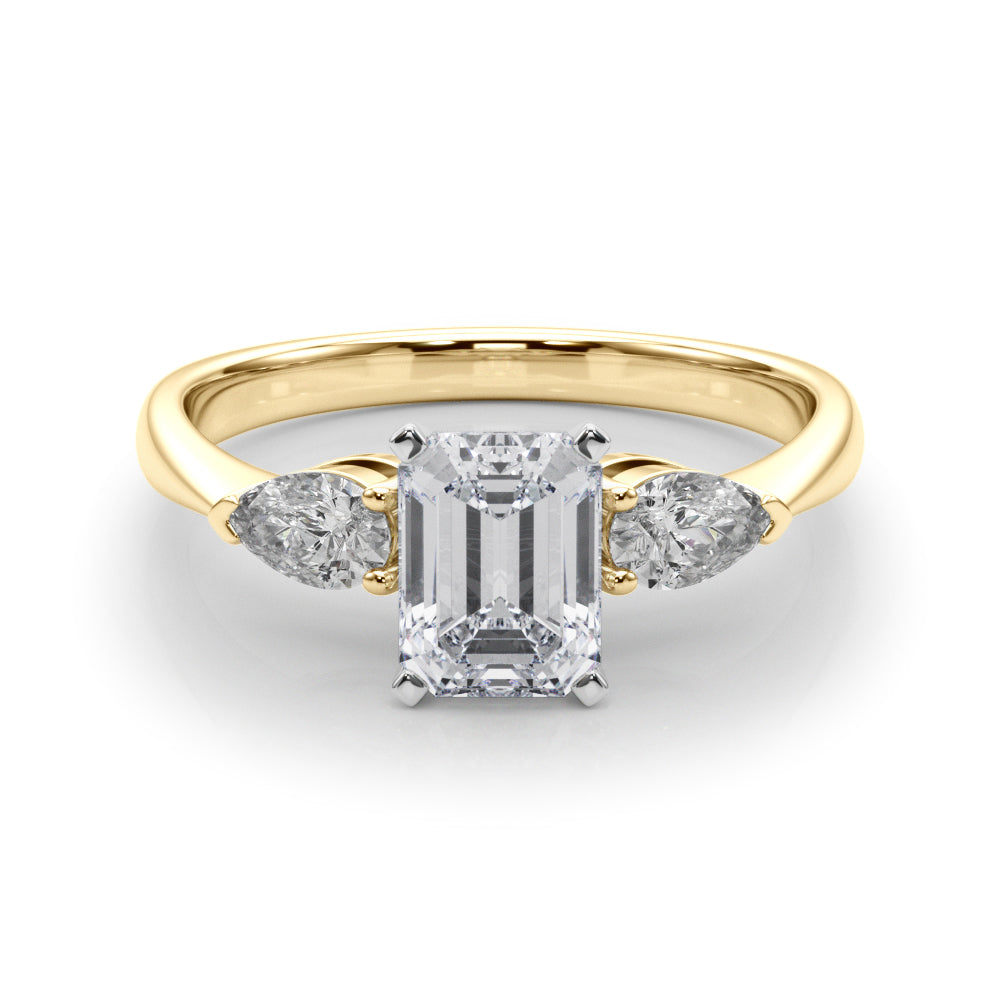 Emerald Cut Trilogy Engagement Ring in 10K/14K gold and platinum with certified lab-grown or natural diamonds