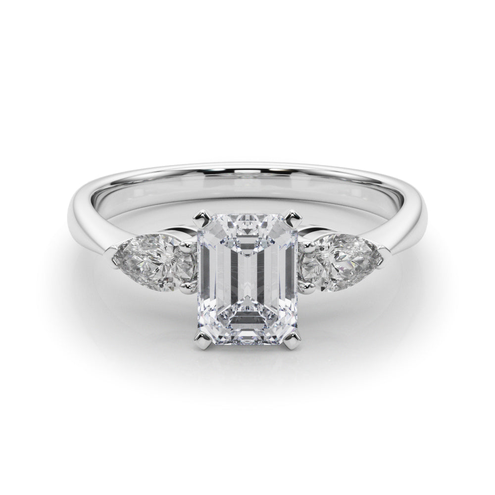 Emerald Cut Trilogy Engagement Ring in 10K/14K gold and platinum with certified lab-grown or natural diamonds