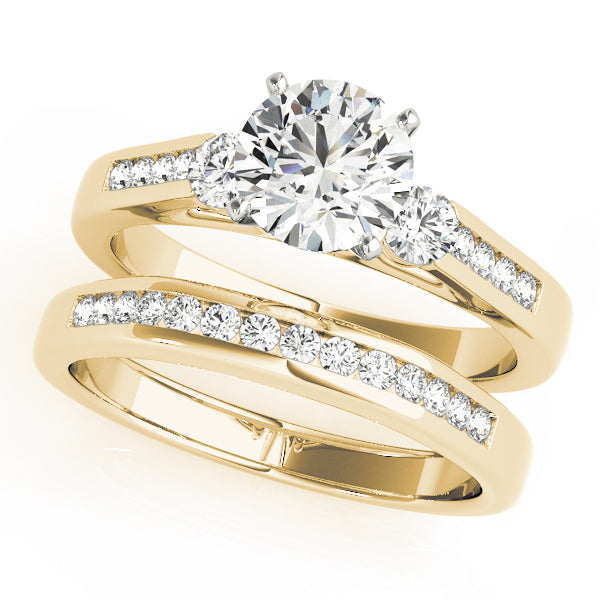 Refined Three-Stone Round Diamond Engagement Ring in 10K/14K gold and platinum with certified lab-grown or natural diamonds