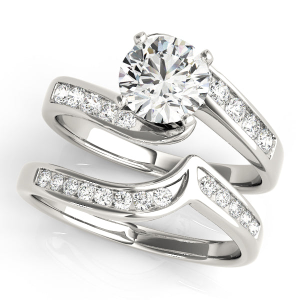 Sculpted Bypass Round Diamond Engagement Ring in 10K/14K gold and platinum with certified lab-grown or natural diamonds