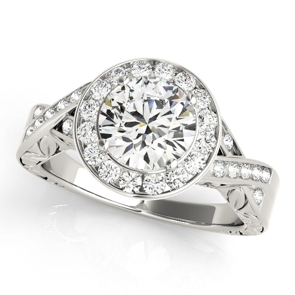 Couture Halo Round Diamond Engagement Ring in 10K/14K gold and platinum with certified lab-grown or natural diamonds