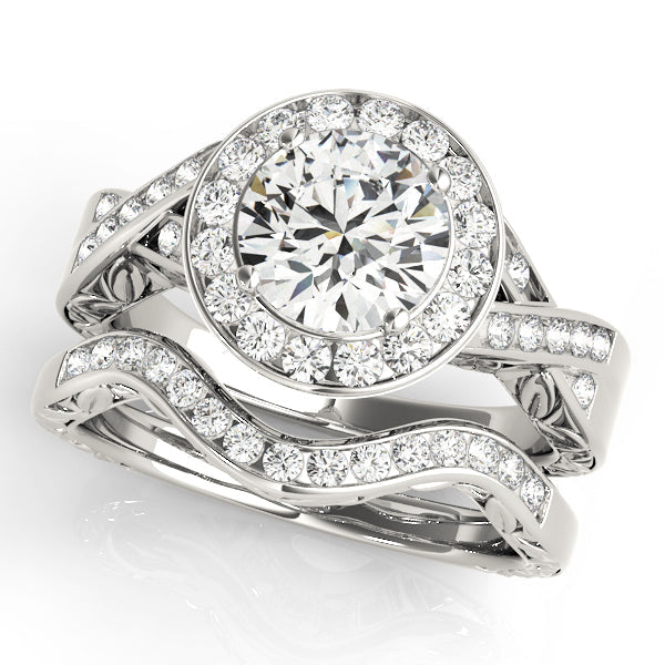 Couture Halo Round Diamond Engagement Ring in 10K/14K gold and platinum with certified lab-grown or natural diamonds