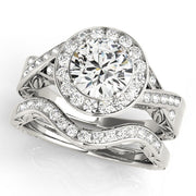 Couture Halo Round Diamond Engagement Ring in 10K/14K gold and platinum with certified lab-grown or natural diamonds