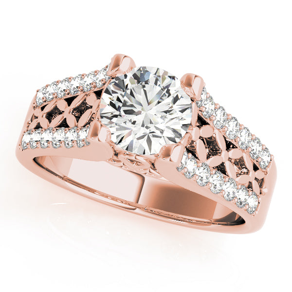 Lustrous Multi-Row Round Diamond Engagement Ring in 10K/14K gold and platinum with certified lab-grown or natural diamonds