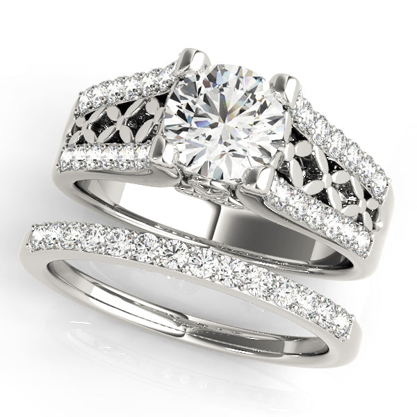 Lustrous Multi-Row Round Diamond Engagement Ring in 10K/14K gold and platinum with certified lab-grown or natural diamonds