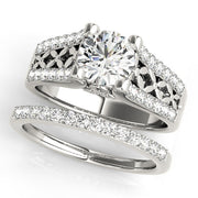 Lustrous Multi-Row Round Diamond Engagement Ring in 10K/14K gold and platinum with certified lab-grown or natural diamonds