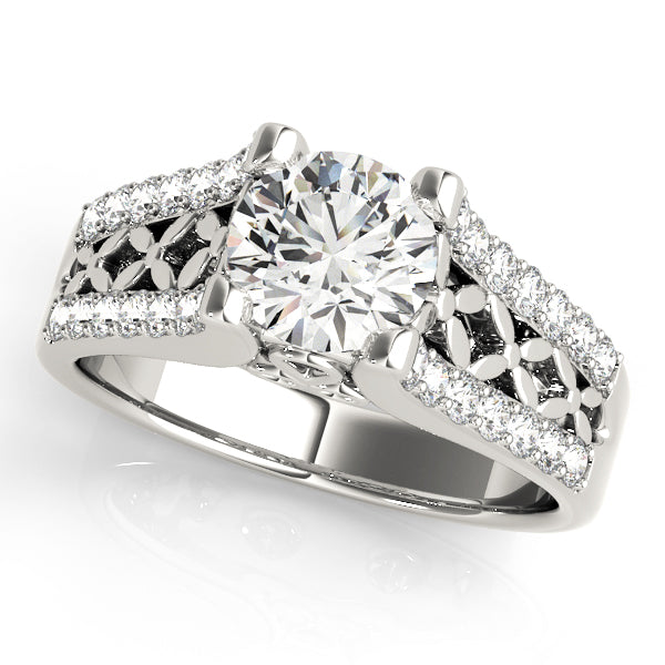Lustrous Multi-Row Round Diamond Engagement Ring in 10K/14K gold and platinum with certified lab-grown or natural diamonds