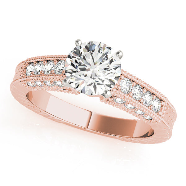 Opulent Antique Round Diamond Engagement Ring in 10K/14K gold and platinum with certified lab-grown or natural diamonds