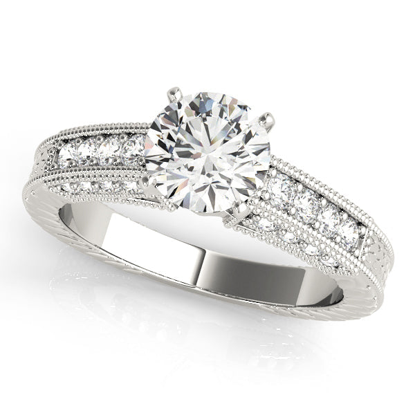 Opulent Antique Round Diamond Engagement Ring in 10K/14K gold and platinum with certified lab-grown or natural diamonds