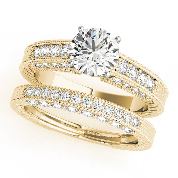 Opulent Antique Round Diamond Engagement Ring in 10K/14K gold and platinum with certified lab-grown or natural diamonds