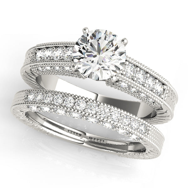 Opulent Antique Round Diamond Engagement Ring in 10K/14K gold and platinum with certified lab-grown or natural diamonds