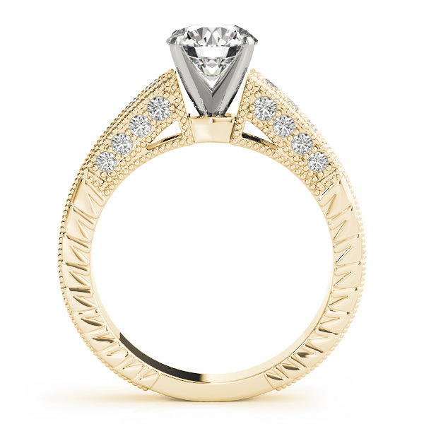 Opulent Antique Round Diamond Engagement Ring in 10K/14K gold and platinum with certified lab-grown or natural diamonds