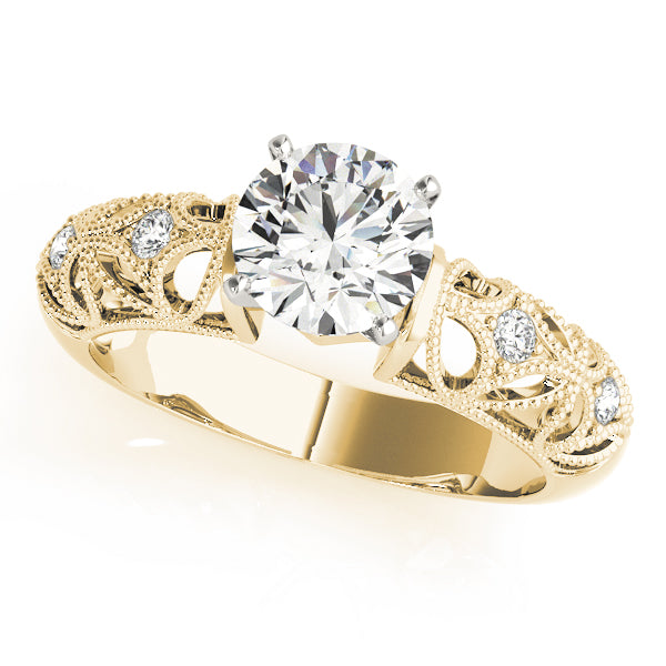 Crowned Antique Round Diamond Engagement Ring in 10K/14K gold and platinum with certified lab-grown or natural diamonds