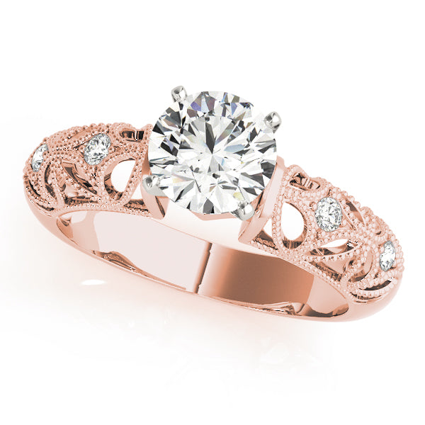 Crowned Antique Round Diamond Engagement Ring in 10K/14K gold and platinum with certified lab-grown or natural diamonds