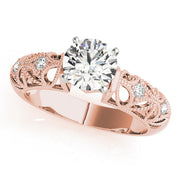 Crowned Antique Round Diamond Engagement Ring in 10K/14K gold and platinum with certified lab-grown or natural diamonds