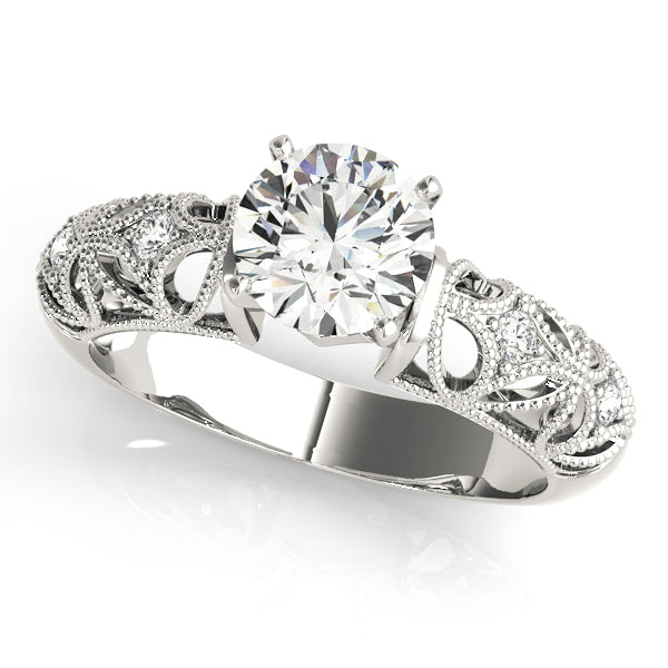 Crowned Antique Round Diamond Engagement Ring in 10K/14K gold and platinum with certified lab-grown or natural diamonds