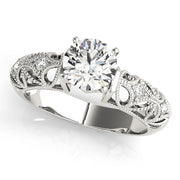 Crowned Antique Round Diamond Engagement Ring in 10K/14K gold and platinum with certified lab-grown or natural diamonds