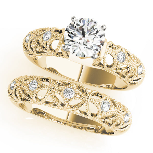 Crowned Antique Round Diamond Engagement Ring in 10K/14K gold and platinum with certified lab-grown or natural diamonds