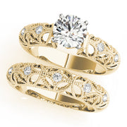 Crowned Antique Round Diamond Engagement Ring in 10K/14K gold and platinum with certified lab-grown or natural diamonds