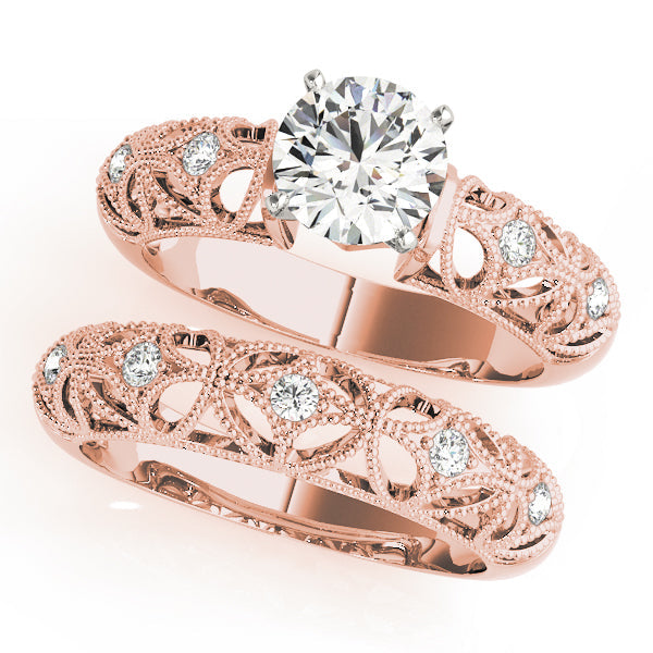 Crowned Antique Round Diamond Engagement Ring in 10K/14K gold and platinum with certified lab-grown or natural diamonds