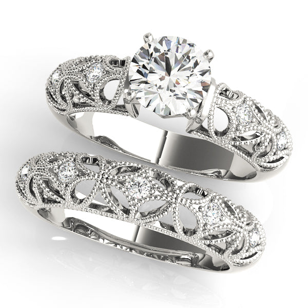 Crowned Antique Round Diamond Engagement Ring in 10K/14K gold and platinum with certified lab-grown or natural diamonds