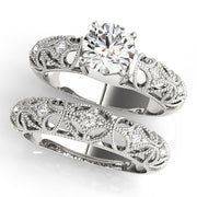 Crowned Antique Round Diamond Engagement Ring in 10K/14K gold and platinum with certified lab-grown or natural diamonds