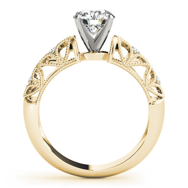 Crowned Antique Round Diamond Engagement Ring in 10K/14K gold and platinum with certified lab-grown or natural diamonds