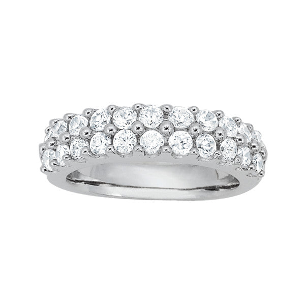 Double Row Shared Prong Half Eternity Ring in 10K/14K gold and platinum with certified lab-grown or natural diamonds