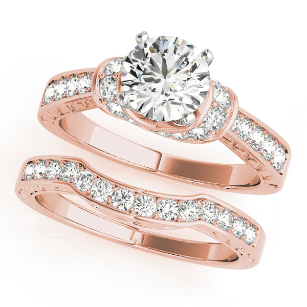 Graceful Cluster Sides Round Diamond Engagement Ring in 10K/14K gold and platinum with certified lab-grown or natural diamonds
