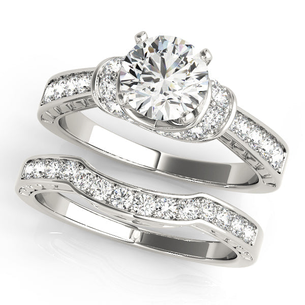 Graceful Cluster Sides Round Diamond Engagement Ring in 10K/14K gold and platinum with certified lab-grown or natural diamonds