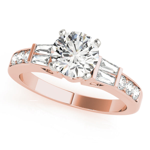 Pristine Fancy Shape Baguette Round Diamond Engagement Ring in 10K/14K gold and platinum with certified lab-grown or natural diamonds