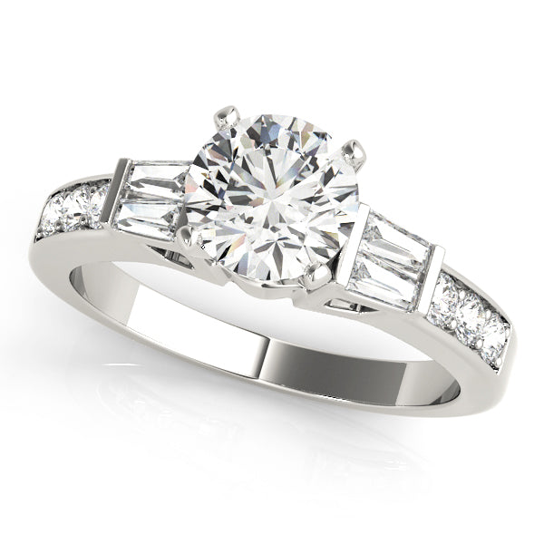 Pristine Fancy Shape Baguette Round Diamond Engagement Ring in 10K/14K gold and platinum with certified lab-grown or natural diamonds