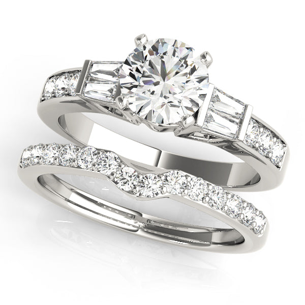 Pristine Fancy Shape Baguette Round Diamond Engagement Ring in 10K/14K gold and platinum with certified lab-grown or natural diamonds