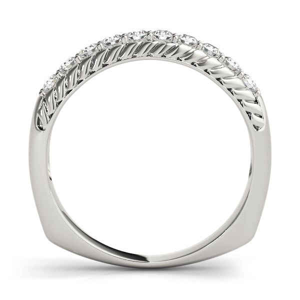Single Row Prong in Channel Braided Half Eternity Ring in Gold & Platinum