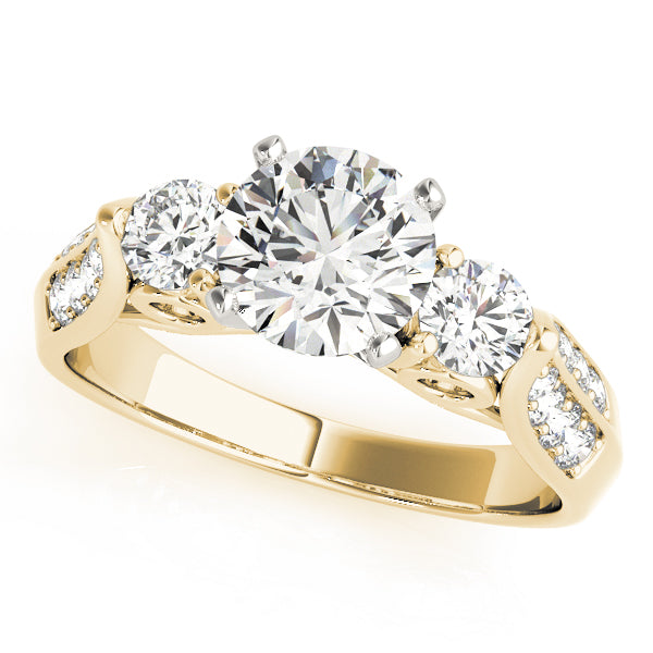 Elegant Three-Stone Round Diamond Engagement Ring in 10K/14K gold and platinum with certified lab-grown or natural diamonds