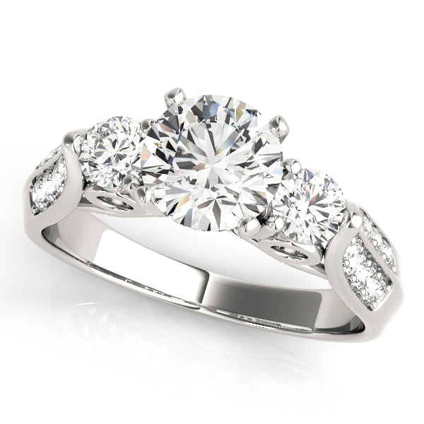 Elegant Three-Stone Round Diamond Engagement Ring in 10K/14K gold and platinum with certified lab-grown or natural diamonds