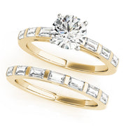 Vintage-Inspired Fancy Shape Baguette Round Diamond Engagement Ring in 10K/14K gold and platinum with certified lab-grown or natural diamonds