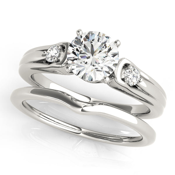 Romantic Three-Stone Round Diamond Engagement Ring in 10K/14K gold and platinum with certified lab-grown or natural diamonds