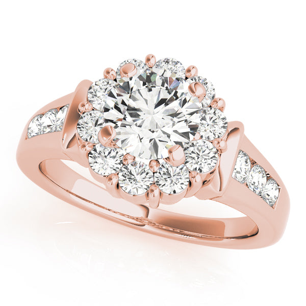 Graceful Halo Round Diamond Engagement Ring in 10K/14K gold and platinum with certified lab-grown or natural diamonds