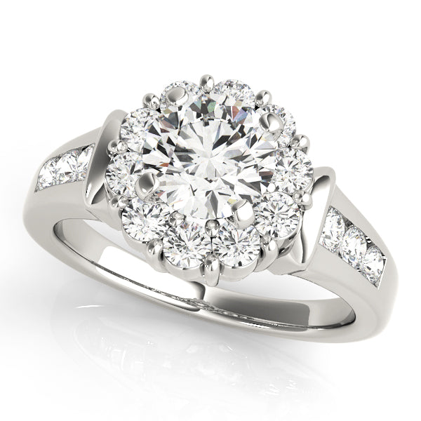 Graceful Halo Round Diamond Engagement Ring in 10K/14K gold and platinum with certified lab-grown or natural diamonds