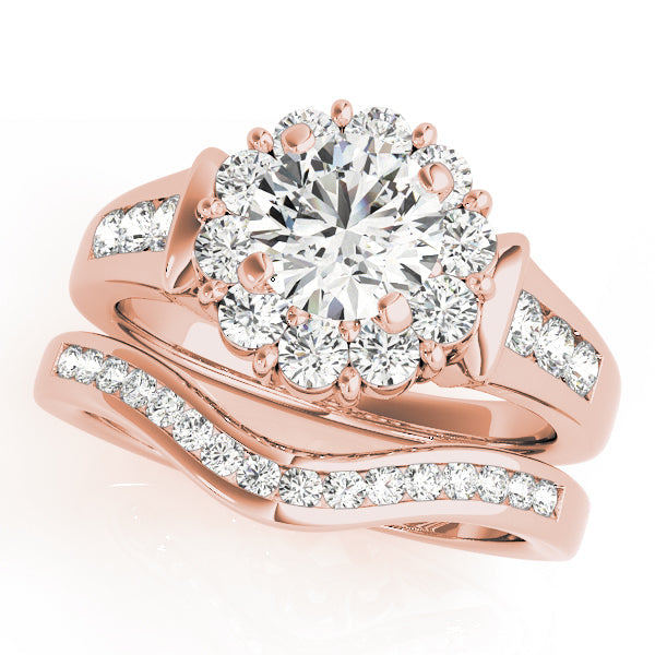 Graceful Halo Round Diamond Engagement Ring in 10K/14K gold and platinum with certified lab-grown or natural diamonds