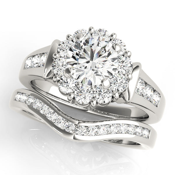 Graceful Halo Round Diamond Engagement Ring in 10K/14K gold and platinum with certified lab-grown or natural diamonds