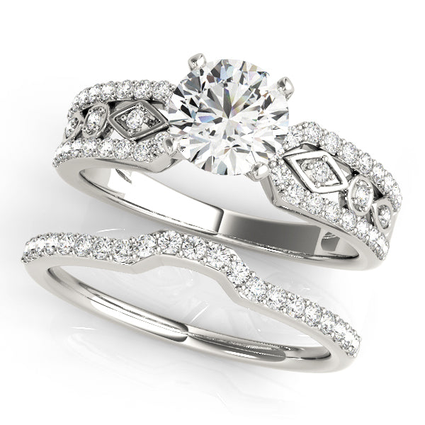 Splendid Multi-Row Round Diamond Engagement Ring in 10K/14K gold and platinum with certified lab-grown or natural diamonds
